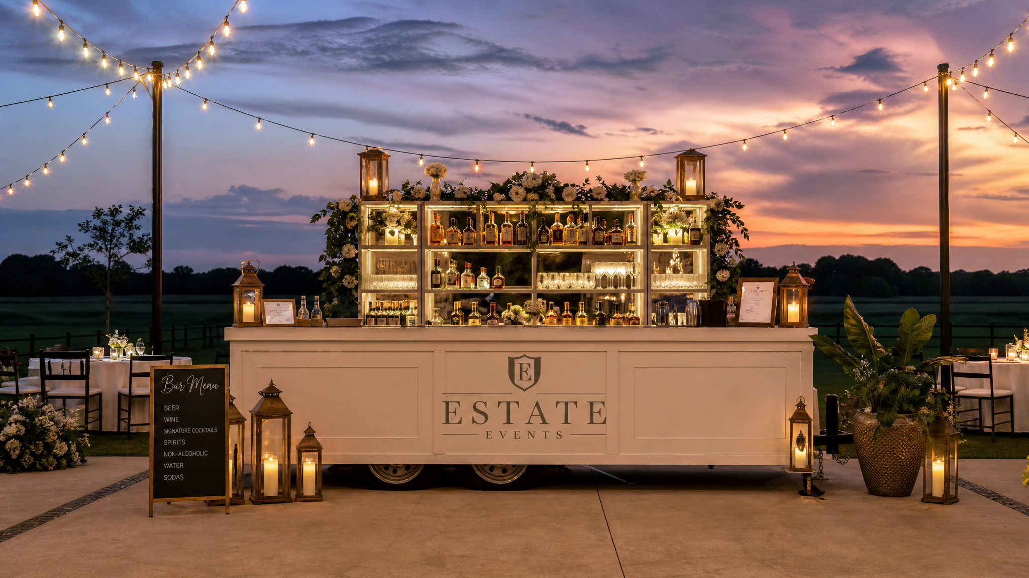 Elegant mobile bar with ambient lighting at an evening event