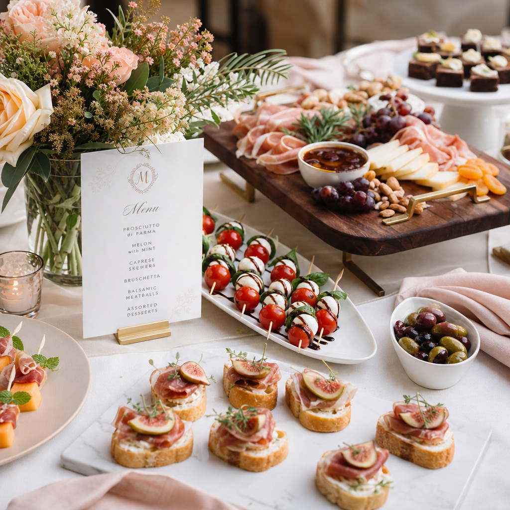 Elegant catering display with appetizers