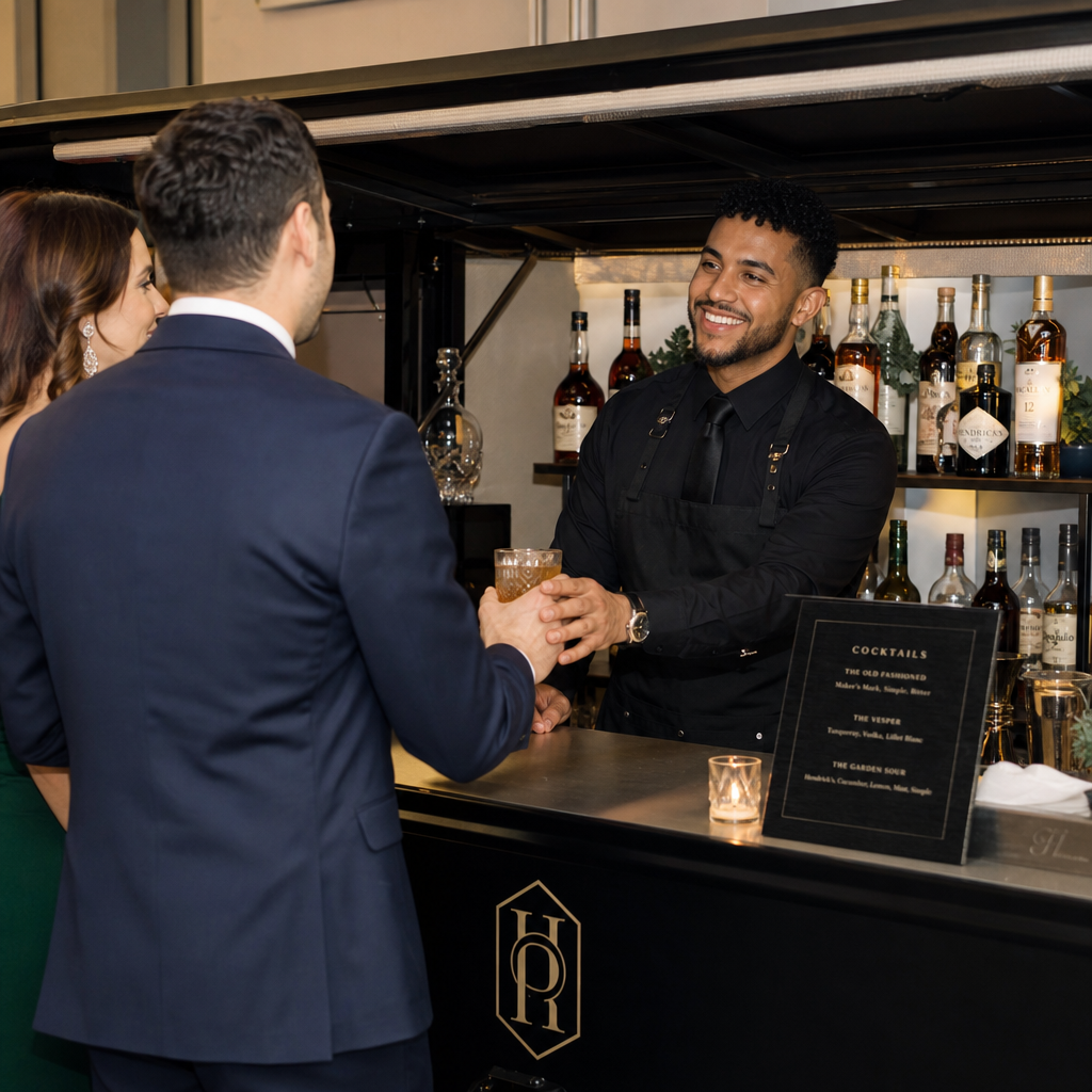 Professional bartender serving guests